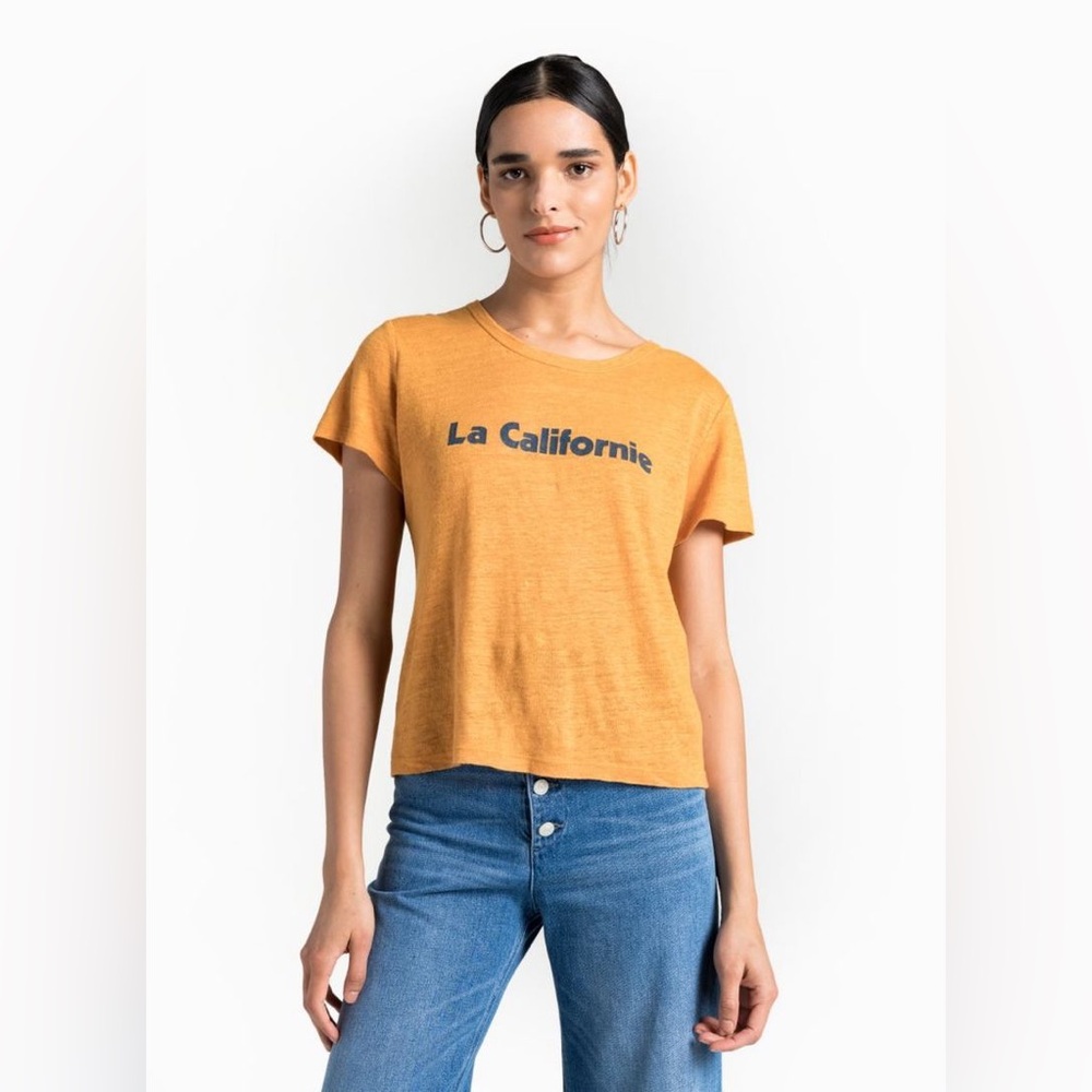 A.L.C. La Californie 100% Linen Tee Orange Navy
